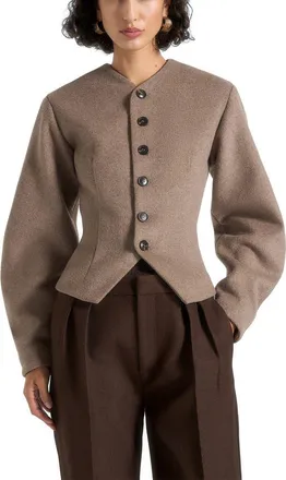 Mani&egrave;re De Voir Aya Wool Hourglass Jacket in Taupe at Nordstrom, Size 10