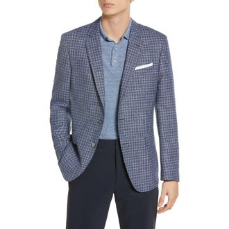 BOSS Hugo Boss Hutson Plaid Wool Blend Sport Coat in Dark Blue at Nordstrom Rack, Size 40 Regular