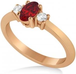 Allurez Small Oval Ruby & Diamond Three-Stone Engagement Ring 14k Rose Gold (0.60ct)
