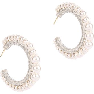Deepa Gurnani Peppa Faux Pearl Beaded Hoop Earrings in Ivory at Nordstrom Rack