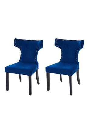 Living and Home Set of 2 Upholstered Dining Chairs in Blue
