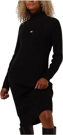 Tommy Jeans Mockneck Badge Sweater Jurk - Dames - Kleedjes - Zwart - XS - Katoen - Kleedjes