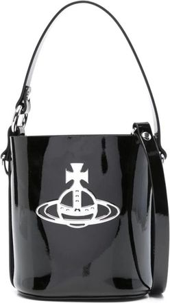 Vivienne Westwood Bucket Bags, female, Black, Size: ONE SIZE Black Leather Patent Shoulder Bag