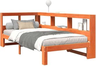 vidaXL Cama Con Estanter&iacute;a Sin Colch&oacute;n Madera Maciza Marr&oacute;n 90x190 Cm Vidaxl