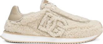 Dolce & Gabbana Shearling Sneakers Room Beige Logo - Dames - Sneakers - Beige - 37 EU - Leer - Schoenen