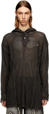 Diesel Fishnet hoodie with full-closure hood - Sweaters - Unisex - Black