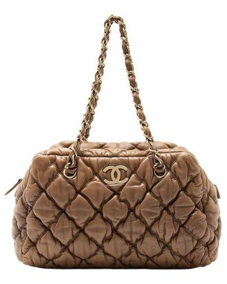 Chanel Brown Lambskin Bubble Quilt Satchel (Authentic Pre-Loved)