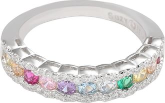 Suzy Levian Sterling Silver Rainbow Cubic Zirconia Half Band Ring at Nordstrom Rack, Size 5.5