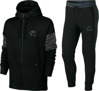 Nike Mens Black Grey Hooded Fleece Tracksuit - Size Small