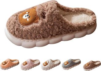 Generic Home Slippers For Couple Adult Bear Slippers Cute House Shoes Plush Warm Slipper For Women Men Winter Thermal Slipper Slip-Resistance Indoor Shoes Wit
