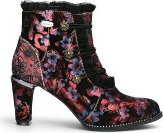 Laura Vita Floral Womens Victorian Red Leather Heel Ankle Boots - Alcbaneo-130