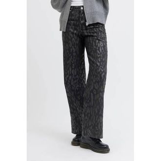 Jack & Jones wide leg high waist casual broek met panterprint zwart