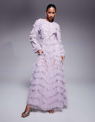 Beauut Maryisa - Vestito lungo a maniche lunghe con volant lilla-Viola