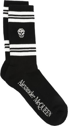 McQ by Alexander McQueen Stripe Skull Logo Crew Socks in Black Ivory at Nordstrom Rack, Size Medium