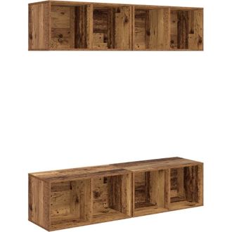 vidaXL Vidaxl - Mueble De Tv De Pared 4 Pcs Madera Antigua 37 X 37 X 72 Cm