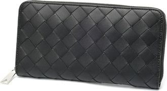 Bottega Veneta Intrecciato Black Leather Long Wallet (Bi-Fold) (Pre-Owned)