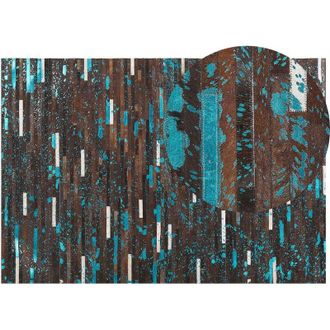 Beliani Beliani - Alfombra De Piel De Vaca Marr&oacute;n Y Azul 160 X 230 Cm Patchwork Kisir