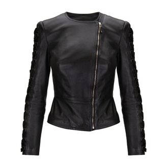 Elisabetta Franchi Leather Jassen - Dames - Zomerjassen - Zwart - S - Leer - Jassen