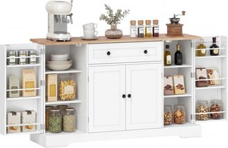 HOMCOM Homcom Aparador, Armario De Cocina Moderno Con Caj&oacute;n, Estantes En Las Puertas, Estantes Ajustables, Barra De Caf&eacute;, 138x40x83,5 Cm, Blanco