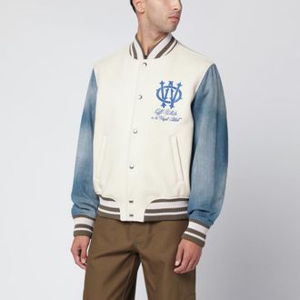 Off-white Ivory bomber jacket with denim sleeves