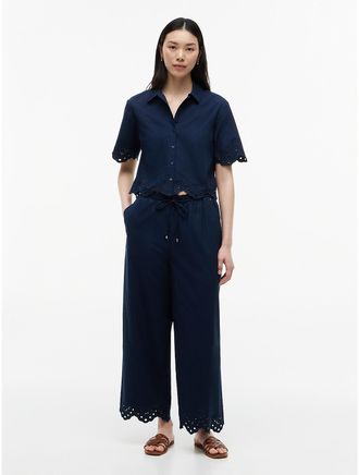 Tommy Hilfiger Womens Embroidered Eyelet Cropped Pull-On Pant - Dark Night Navy - XL