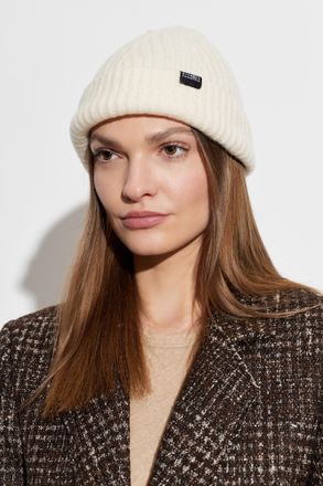 Maison Margiela Wool Beanie With Logo Patch, Unisex, Cream