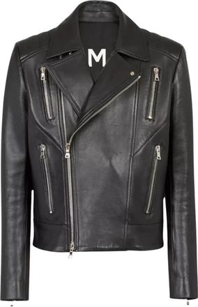 Balmain Zwarte leren bikerjack - Heren - Leren en Su&egrave;de Jassen - Zwart - XL - Katoen - Jassen
