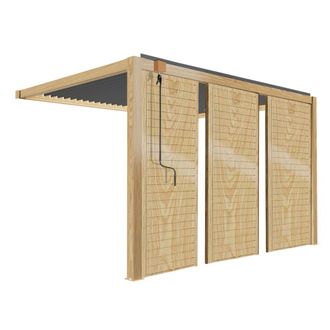 Oviala P&eacute;rgola bioclim&aacute;tica adosada de 3 x 4m gris en madera con 3 mamparas