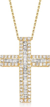 Ross-Simons Baguette and Round Diamond Cross Pendant Necklace in 18kt Gold Over Sterling