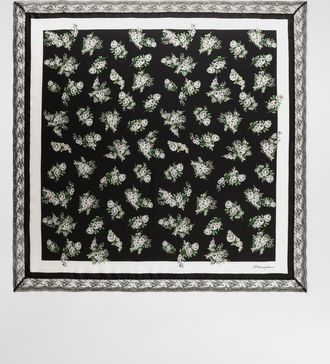 Dolce & Gabbana 90x90 Small Flower Bouquet-print Silk Twill Scarf With Lace Insert - Woman Scarves And Silks Multicolor Onesize