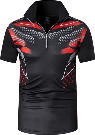 Jeansian Mens Short Sleeve Zipper Collar Polo T-Shirts Breathable Running Sports Tee Tops LSL365 BlackRed XXL