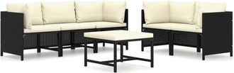 vidaXL Vidaxl - Set De Muebles De Jard&iacute;n 6 Pzas Y Cojines Rat&aacute;n Sint&eacute;tico Negro