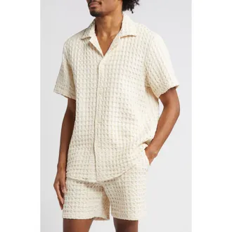 OAS Waffle Knit Camp Shirt in Offwhite at Nordstrom, Size Xx-Large