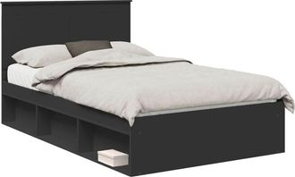 vidaXL Bed Frame with Headboard Black 120 x 190 cm Solid Pine Wood vidaXL