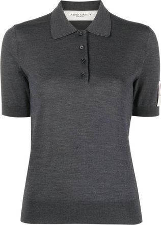 Golden Goose logo-patch knit polo - women - Virgin Wool - M - Grey