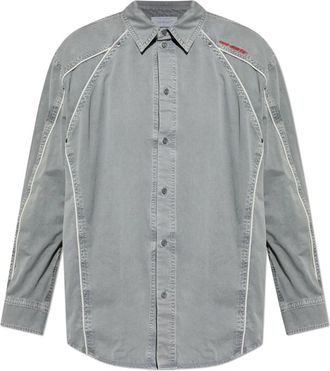 Off-white Shirt met Geborduurd Logo - Heren - Casual Overhemden - Grijs - XL - Katoen - Overhemden