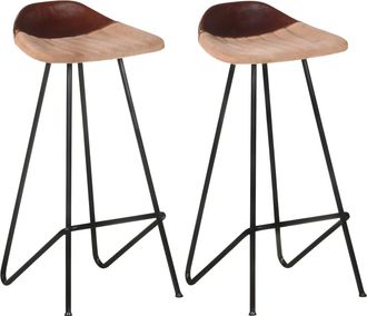 vidaXL Taburetes De Cocina 2 Unidades Cuero Aut&eacute;ntico Marr&oacute;n Vidaxl