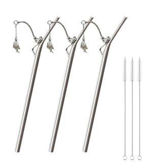 OEM Pajitas Met&aacute;licas Creativas Con Tem&aacute;tica De Pesca, - 3 Unidades