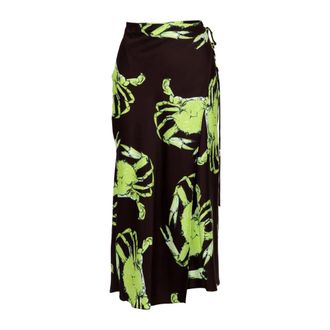 Msgm Midi Skirts, female, Multicolor, Size: XS Satin King Crab Print Wrap Skirt