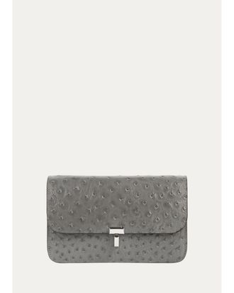 Toteme T-Lock Ostrich-Embossed Leather Crossbody Bag