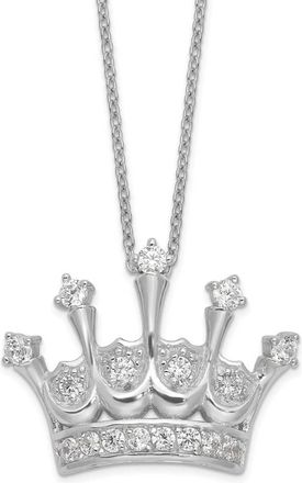 Diamond2Deal Sterling Silver CZ Crown Pendant Necklace 18