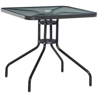 OUTSUNNY Square Patio Table - Tempered Glass Top Garden Dining Table 76 x 76cm | TJ Hughes