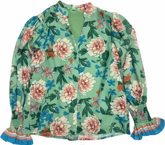 Jade Yoga Womens Split V-Neck Blouse In Dahlia Border