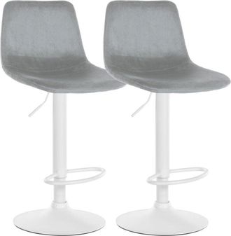 Clp Set de 2 taburetes de bar Divo en terciopelo Gris Metal blanco mate