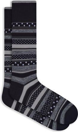 Bugatchi Mixed Stripe Mercerized Cotton Blend Dress Socks in Black at Nordstrom