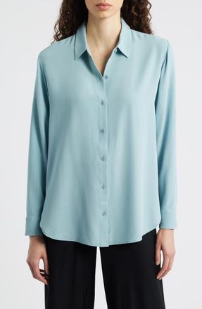 Eileen Fisher Classic Collared Silk Shirt in Seafoam at Nordstrom, Size X-Large