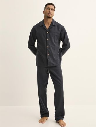 Majestic Mens Herringbone poplin trimmed pyjama set