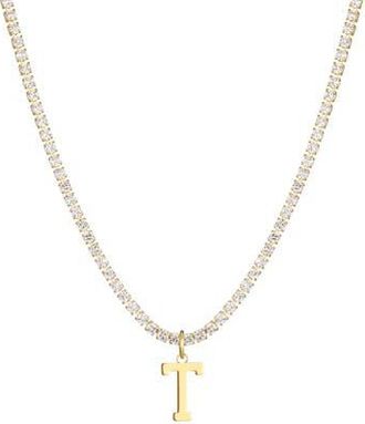 Adornia Initial Charm Tennis Necklace in Gold-T at Nordstrom Rack