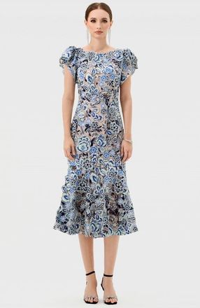 Bariano Peri Flutter Sleeve Midi in Blue at Nordstrom, Size 12