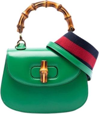 Gucci Pre-owned Cross Body Bags, female, Green, Size: ONE SIZE Pre-owned Vintage Bamboo Satchel